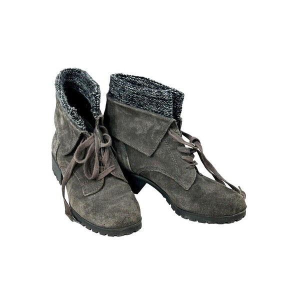 Lucky Brand Heylie Suede Lace Up Fold Over Ankle Boot Combat Boot Grey Size 7.5M - Picture 1 of 12